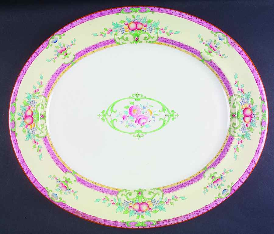 Cordova (Pink Border) 17" Oval Serving Platter by Royal Worcester-1