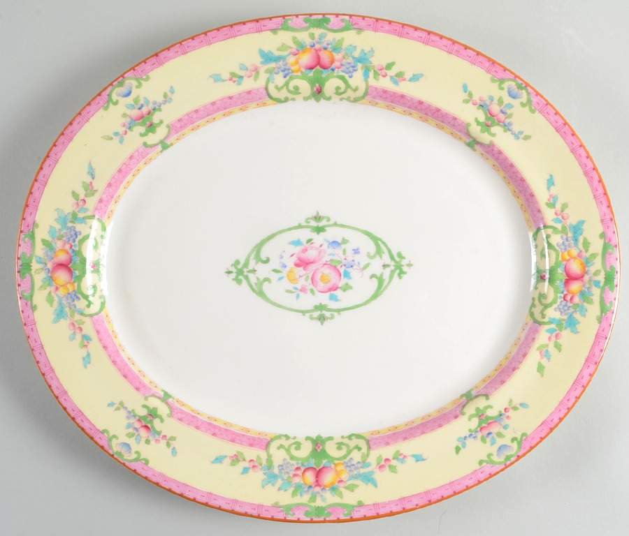 Cordova (Pink Border) 15" Oval Serving Platter by Royal Worcester-1