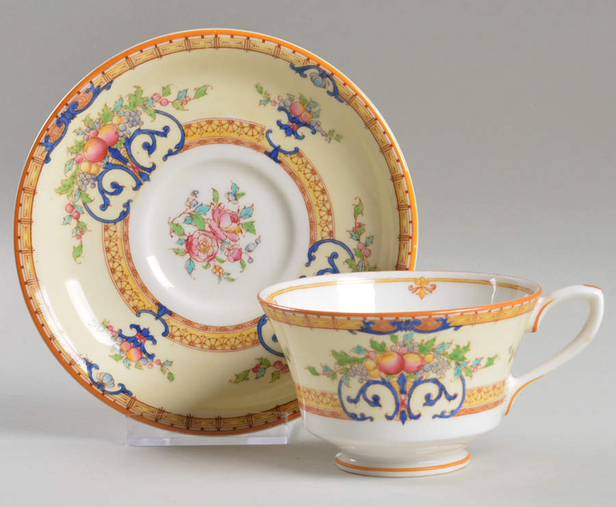 Cordova (Yellow Border)  Footed Cup & Saucer Set by Royal Worcester-1