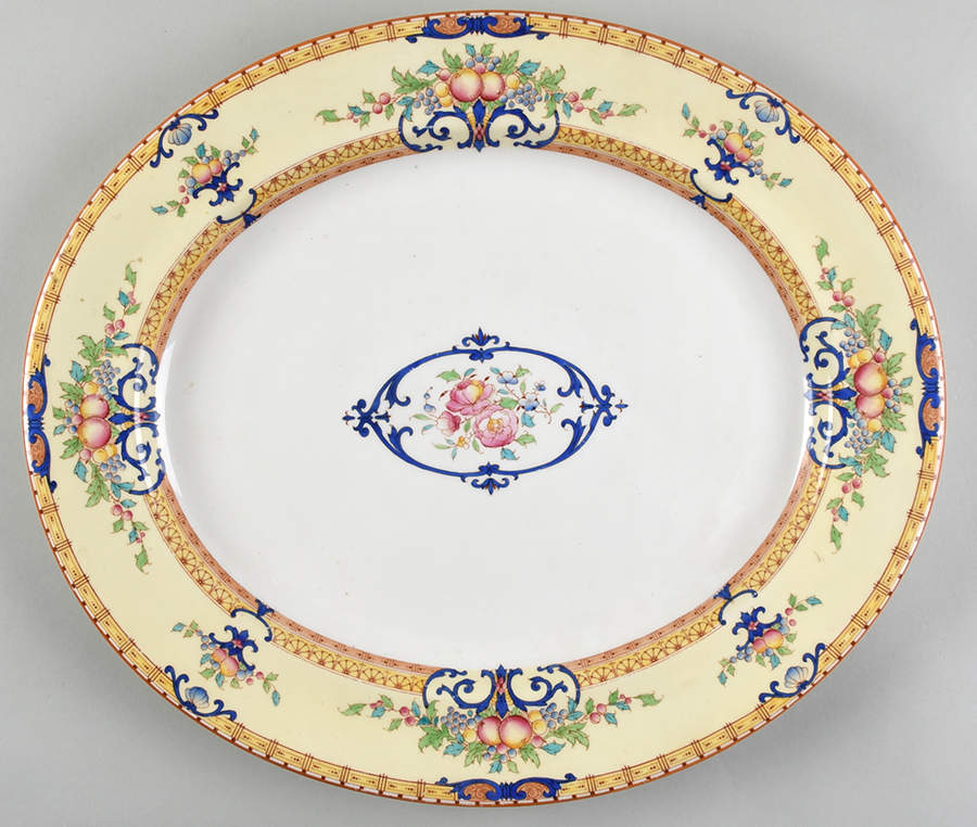 Cordova (Yellow Border)  17" Oval Serving Platter by Royal Worcester-1