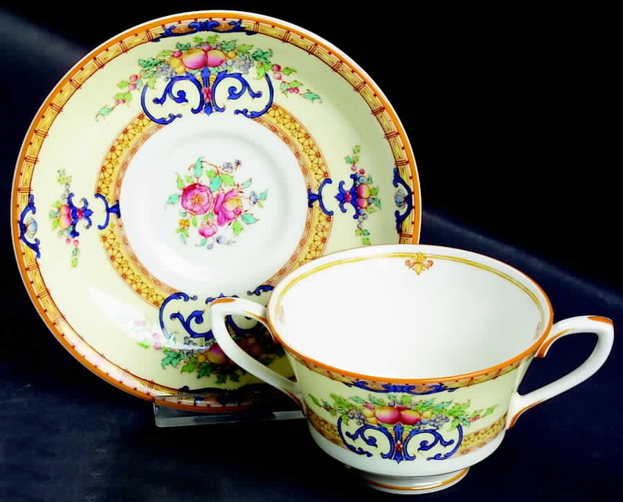 Cordova (Yellow Border)  Footed Bouillon Cup & Saucer by Royal Worcester-1