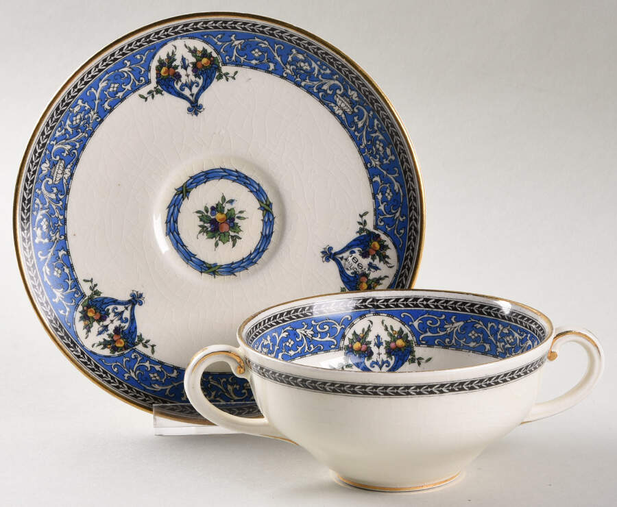 Cornucopia Flat Bouillon Cup & Saucer by Royal Worcester-1