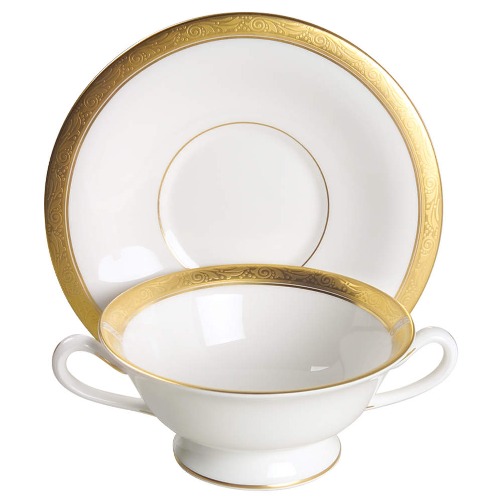 Davenham Footed Cream Soup Bowl & Saucer Set by Royal Worcester-1