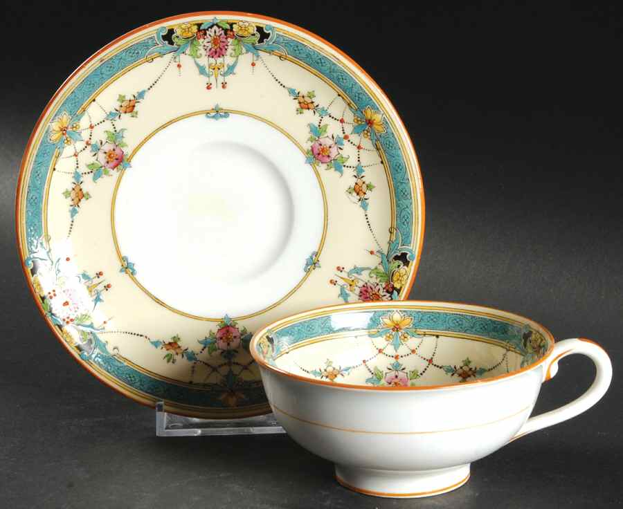 Daytona Turquoise Flat Cup & Saucer Set by Royal Worcester-1