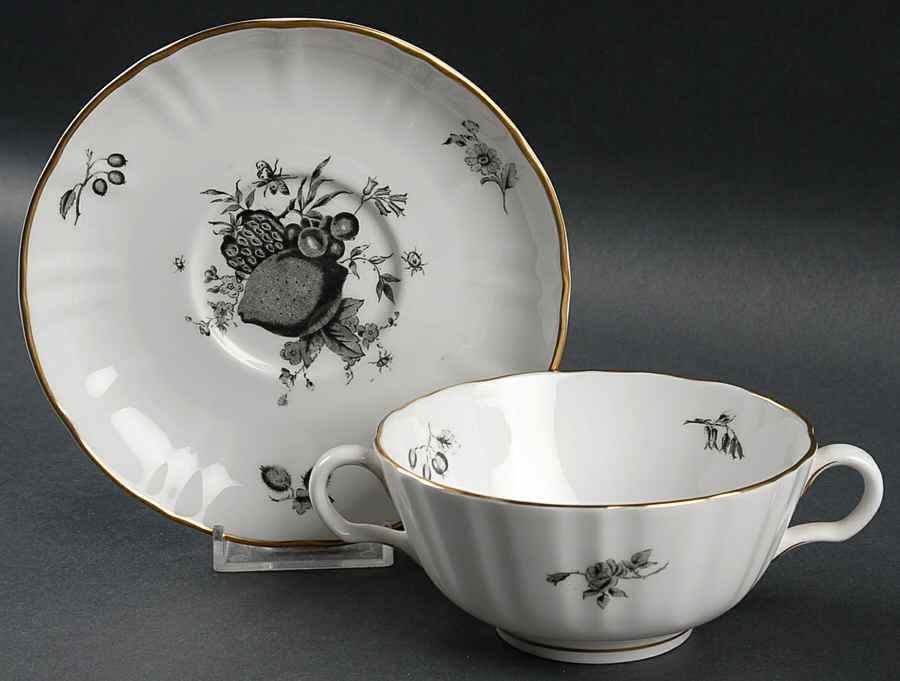 Delecta (Black Design) Footed Cream Soup Bowl & Saucer Set by Royal Worcester-1