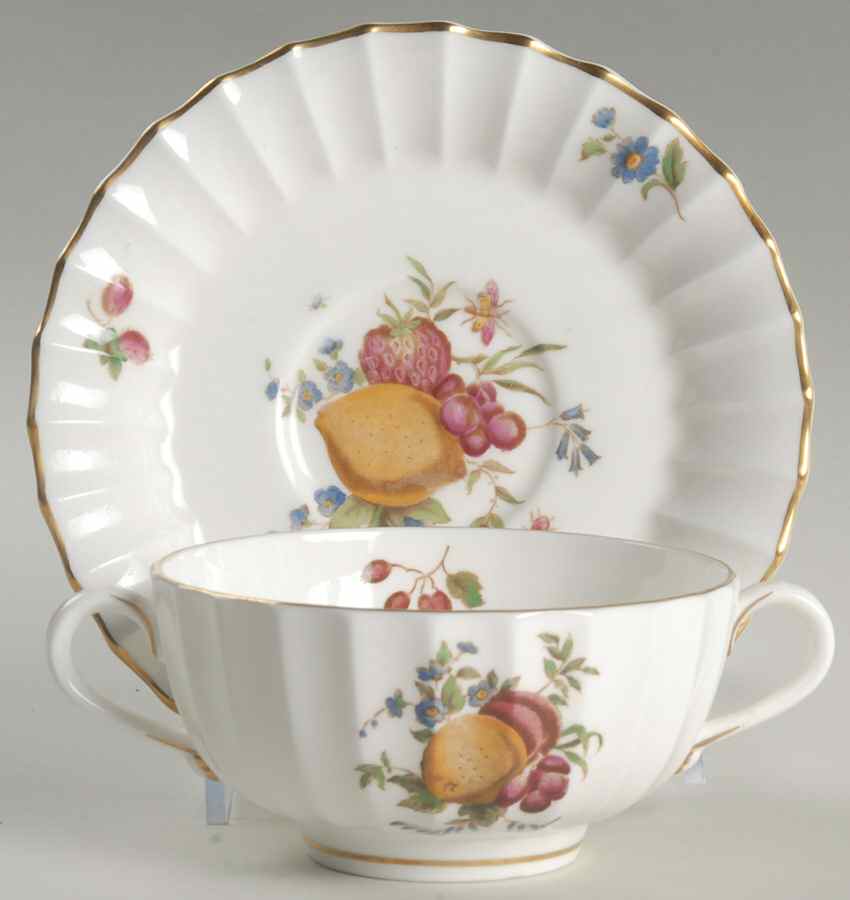 Delecta (Warmstry, Ribbed) Footed Cream Soup Bowl & Saucer Set by Royal Worcester-1