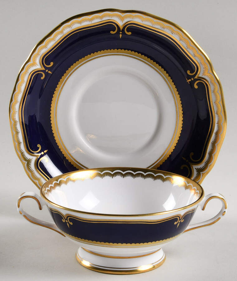 Diplomat Footed Cream Soup Bowl & Saucer Set by Royal Worcester-1