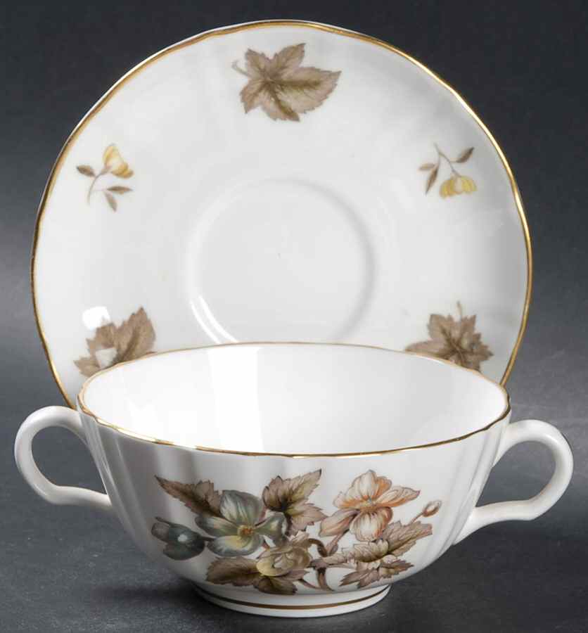 Dorchester (Scalloped, Z2637) Footed Cream Soup Bowl & Saucer Set by Royal Worcester-1