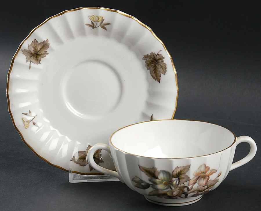 Dorchester (Fluted, Z2818) Footed Cream Soup Bowl & Saucer Set by Royal Worcester-1