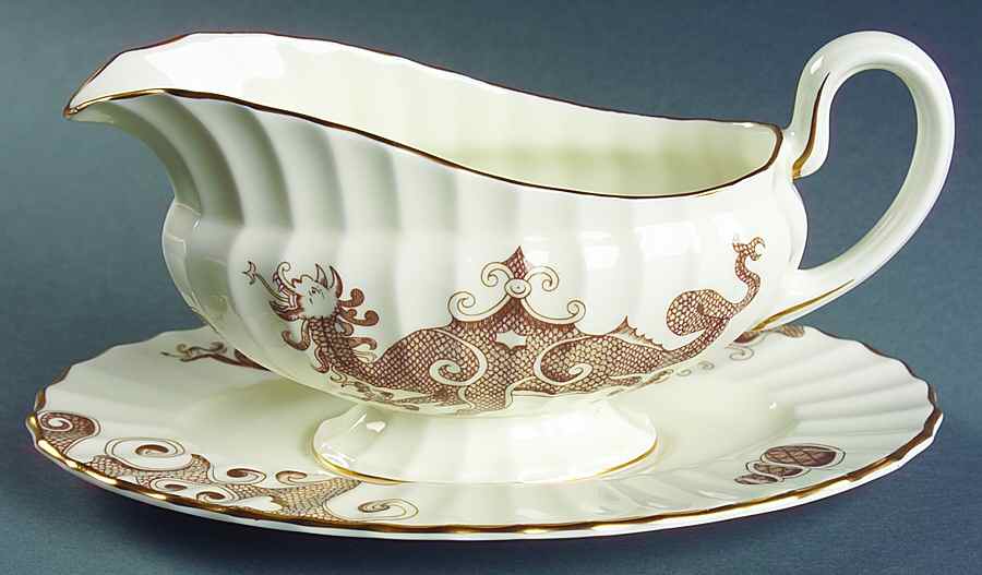 Dragon Sorrel Brown Gravy Boat & Underplate by Royal Worcester-1