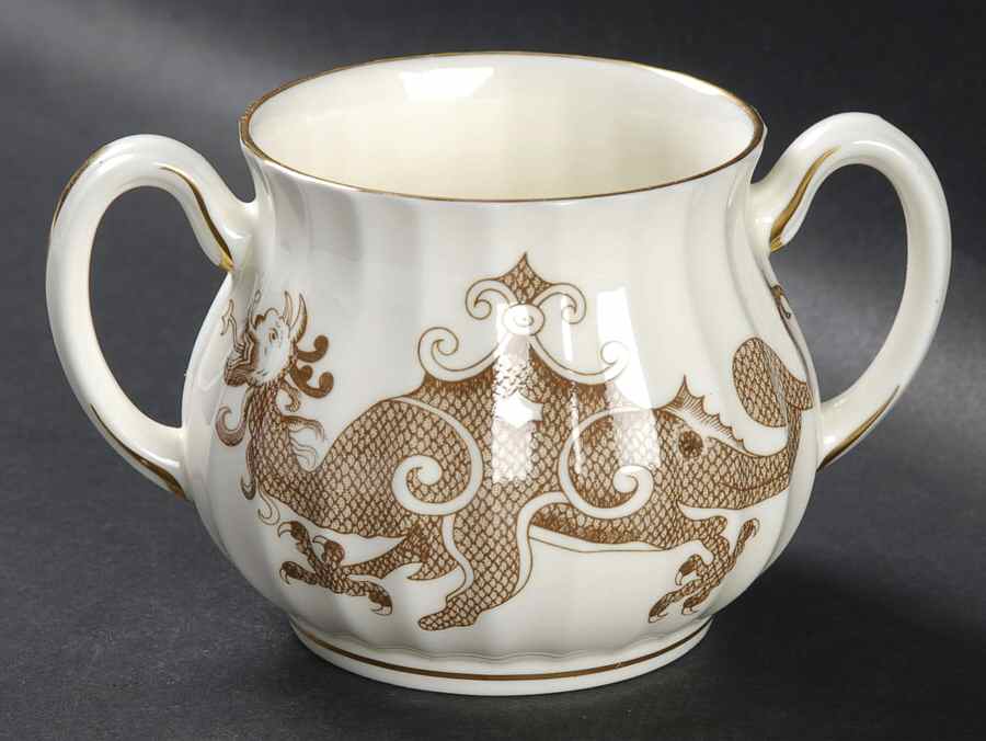 Dragon Sorrel Brown Open Sugar Bowl by Royal Worcester-1