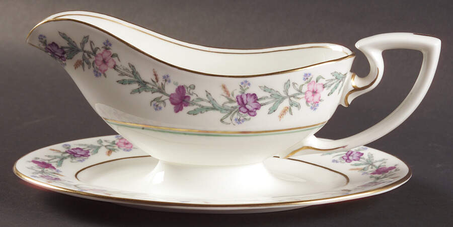 Elysian (White Body) Gravy Boat with Attached Underplate by Royal Worcester-1