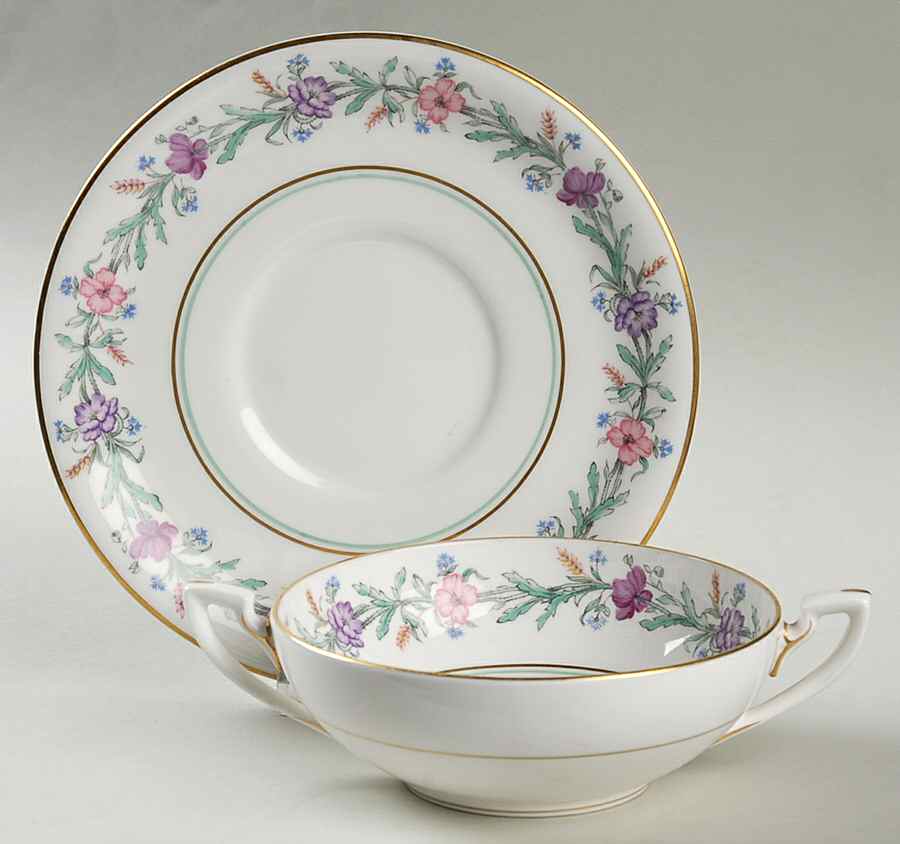 Elysian (White Body) Flat Cream Soup Bowl & Saucer Set by Royal Worcester-1