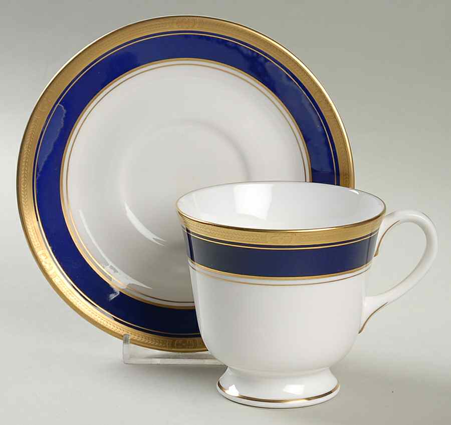 Empire Blue Footed Cup & Saucer Set by Royal Worcester-1