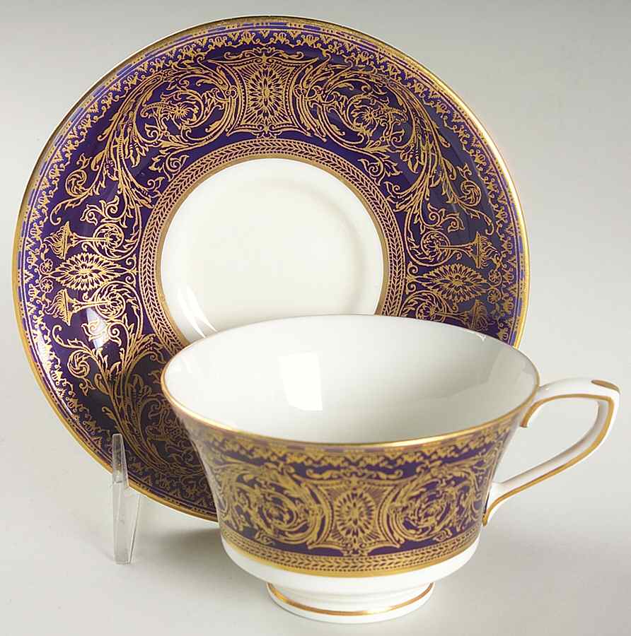 Embassy Cobalt Blue Gold Footed Cup & Saucer Set by Royal Worcester-1