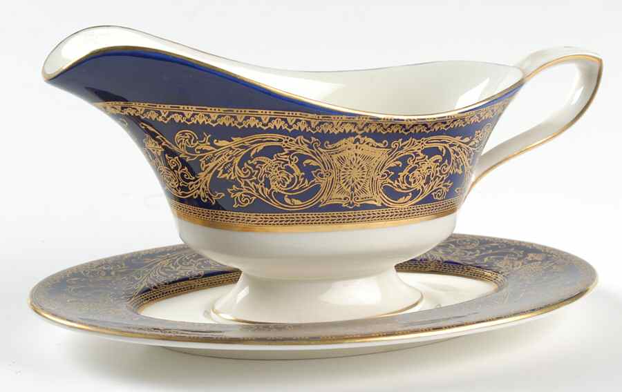 Embassy Cobalt Blue Gold Gravy Boat & Underplate by Royal Worcester-1