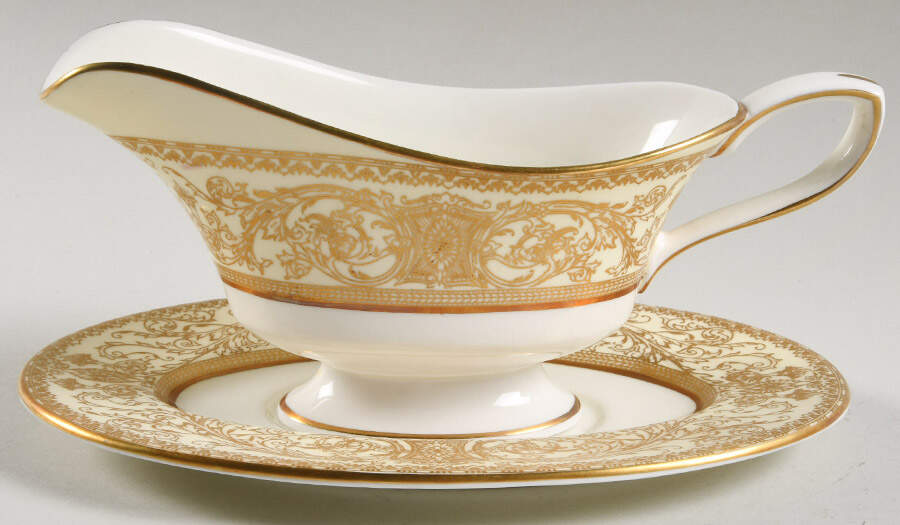 Embassy Cream Rim and Gold Gravy Boat & Underplate by Royal Worcester-1