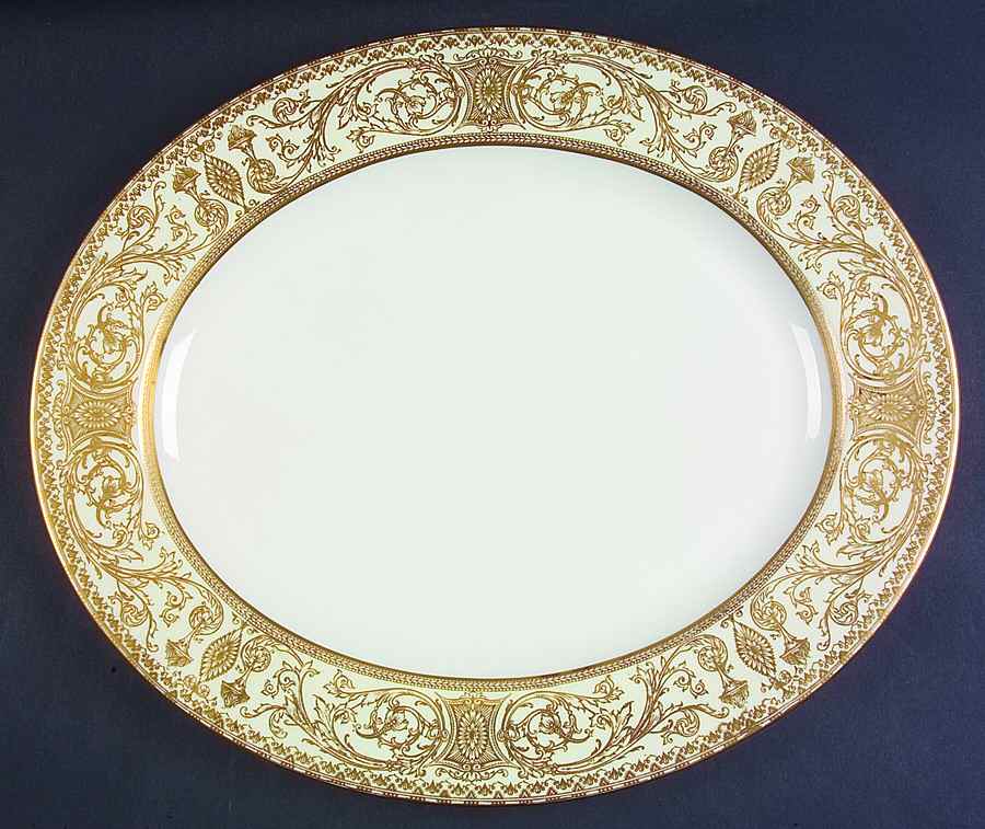 Embassy Cream Rim and Gold 15" Oval Serving Platter by Royal Worcester-1