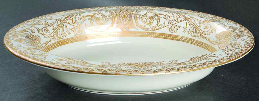 Embassy Cream Rim and Gold 10" Oval Vegetable Bowl by Royal Worcester-1
