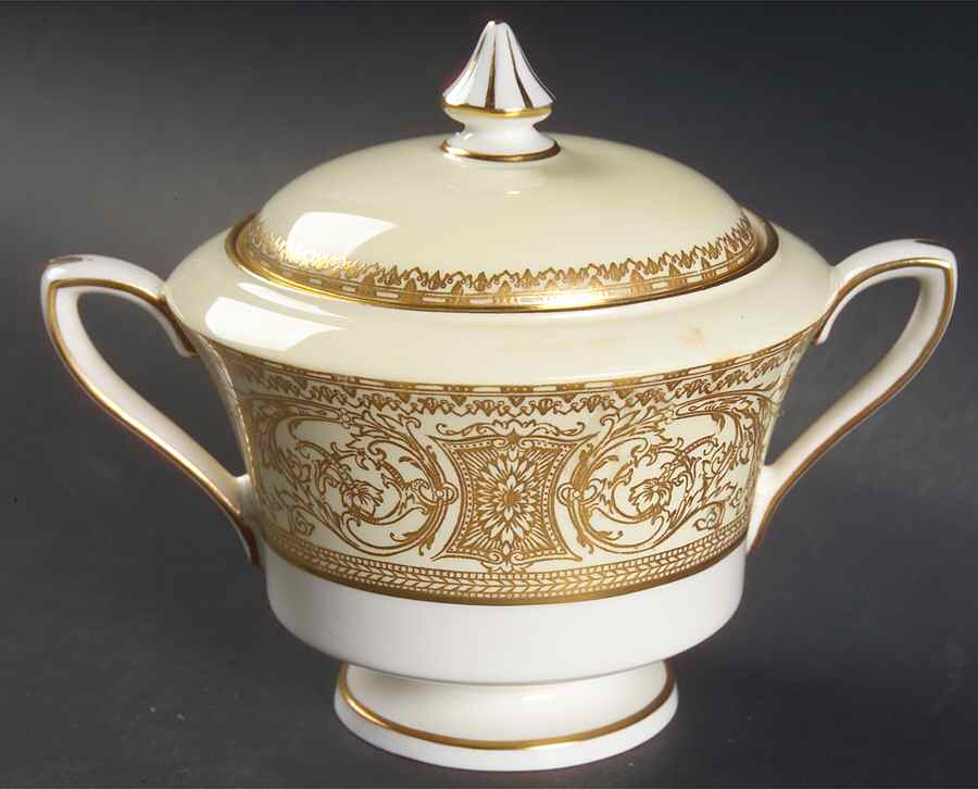Embassy Cream Rim and Gold Sugar Bowl & Lid by Royal Worcester-1