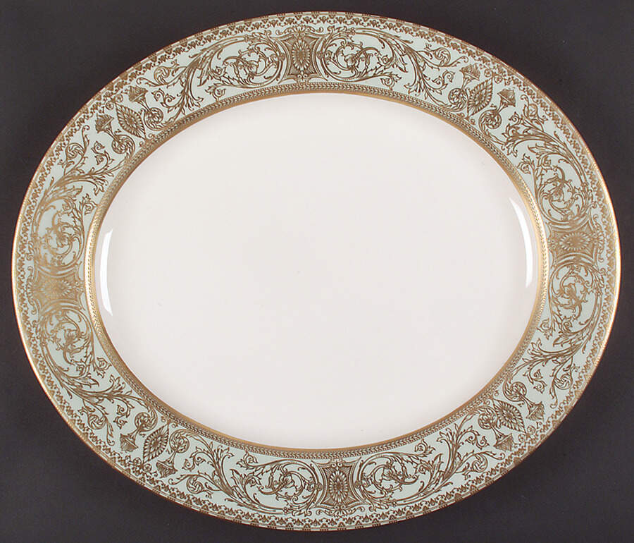 Embassy Light Green 17" Oval Serving Platter by Royal Worcester-1