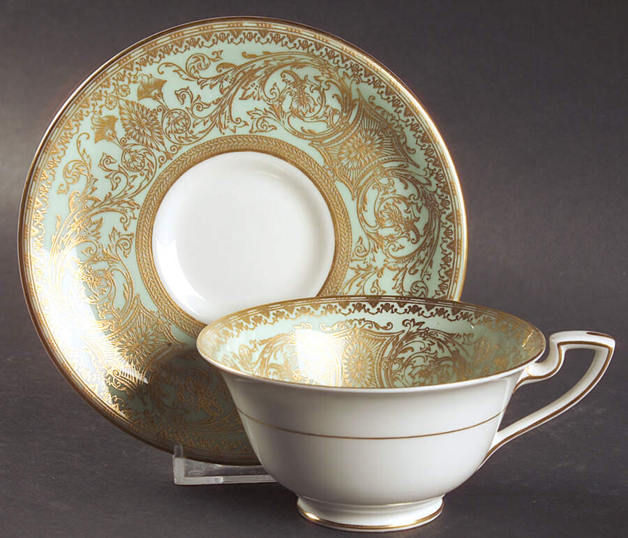 Embassy Light Green Footed Cup & Saucer Set by Royal Worcester-1
