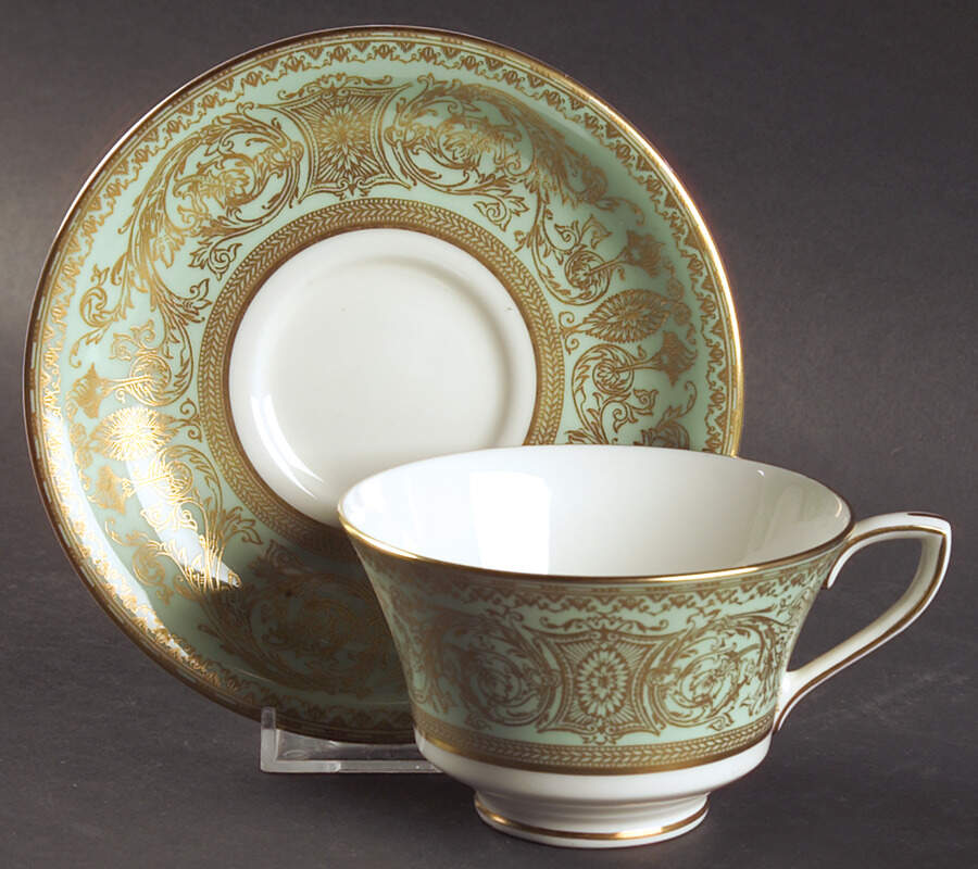 Embassy Light Green Footed Cup & Saucer Set by Royal Worcester-1