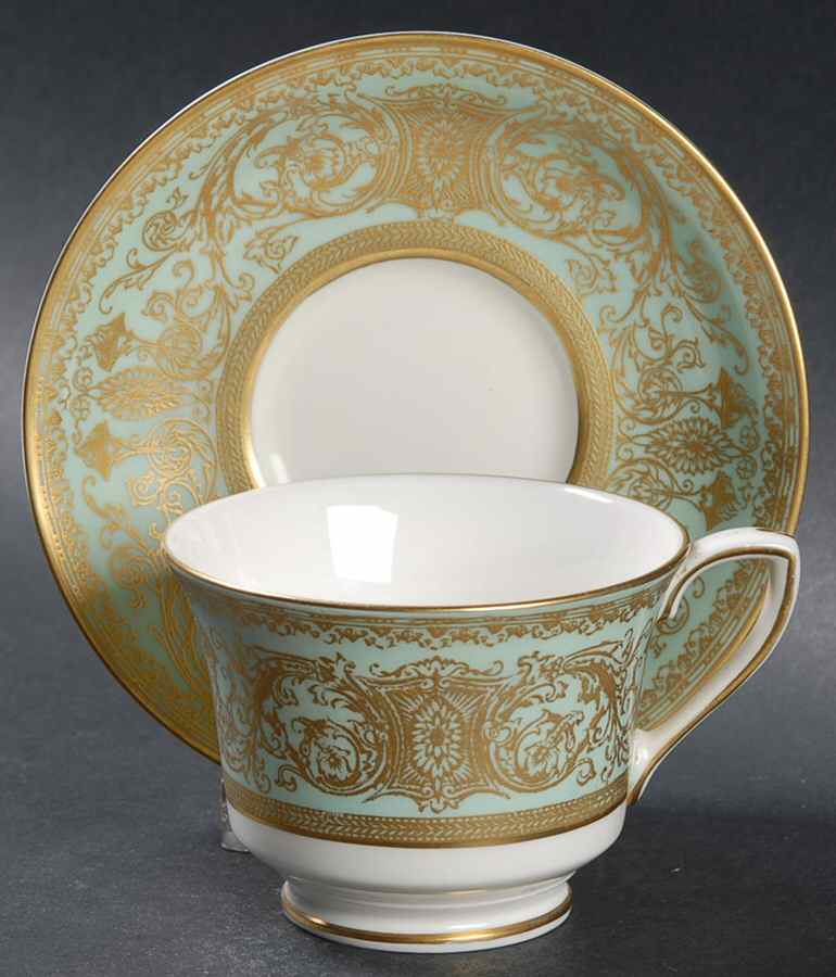 Embassy Light Green Footed Demitasse Cup & Saucer Set by Royal Worcester-1