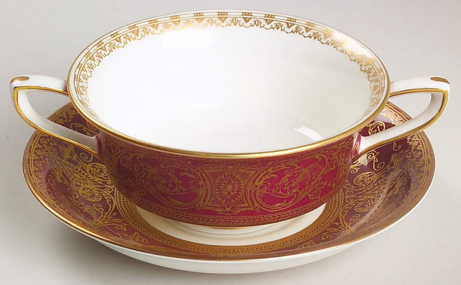 Embassy Ruby Footed Cream Soup Bowl & Saucer Set by Royal Worcester-1