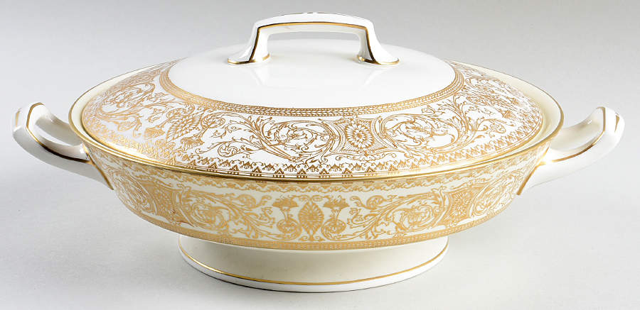 Embassy White and Gold Round Covered Vegetable by Royal Worcester-1