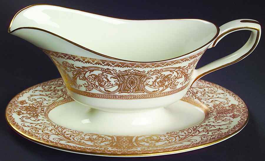 Embassy White and Gold Gravy Boat with Attached Underplate by Royal Worcester-1