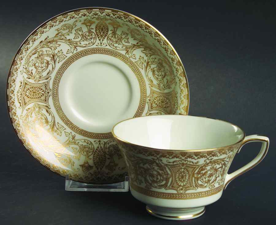 Embassy White and Gold Footed Cup & Saucer Set by Royal Worcester-1