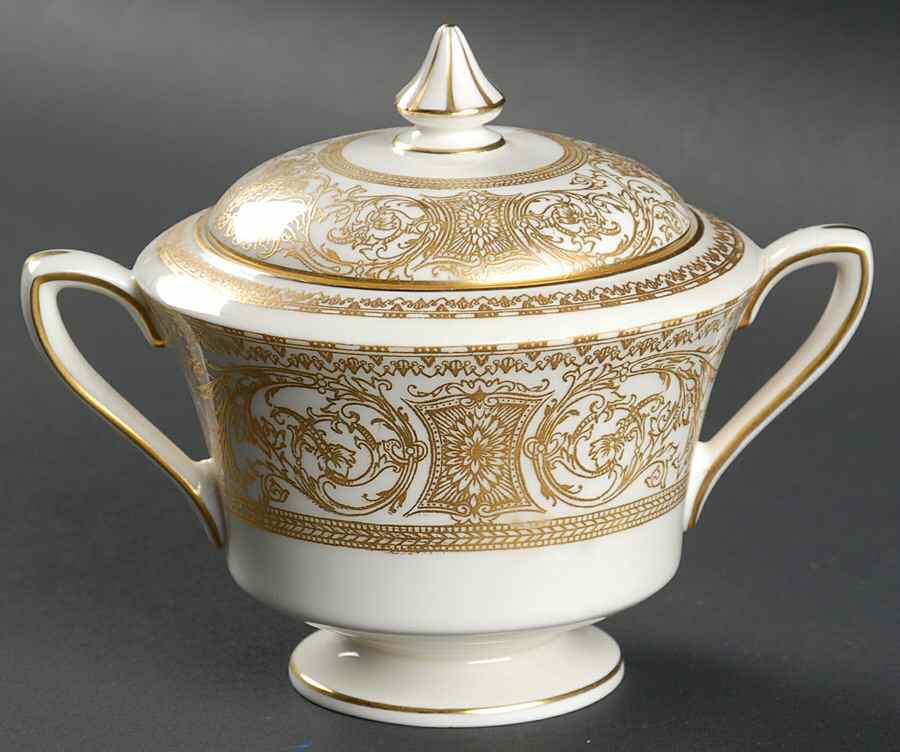 Embassy White and Gold Sugar Bowl & Lid by Royal Worcester-1