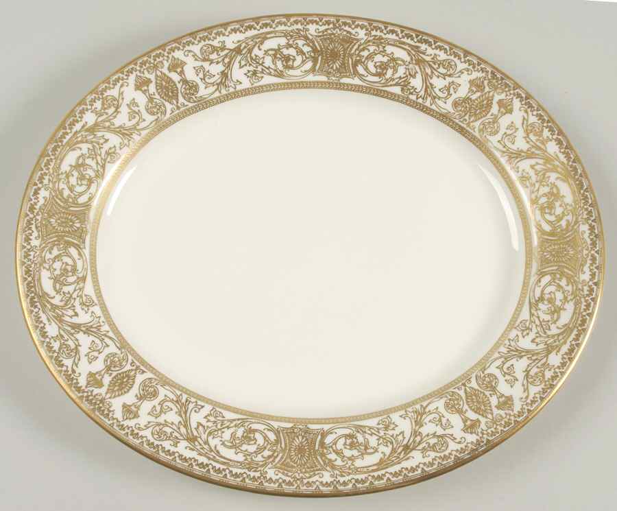 Embassy White and Gold 11" Oval Serving Platter by Royal Worcester-1