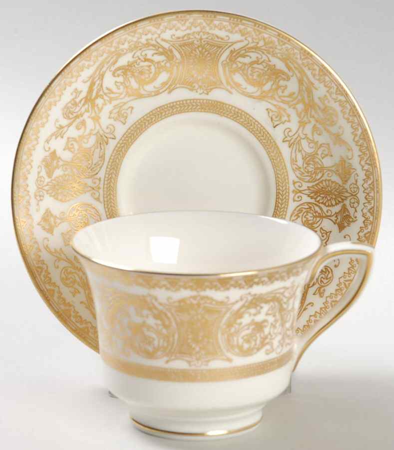 Embassy White and Gold Footed Demitasse Cup & Saucer Set by Royal Worcester-1