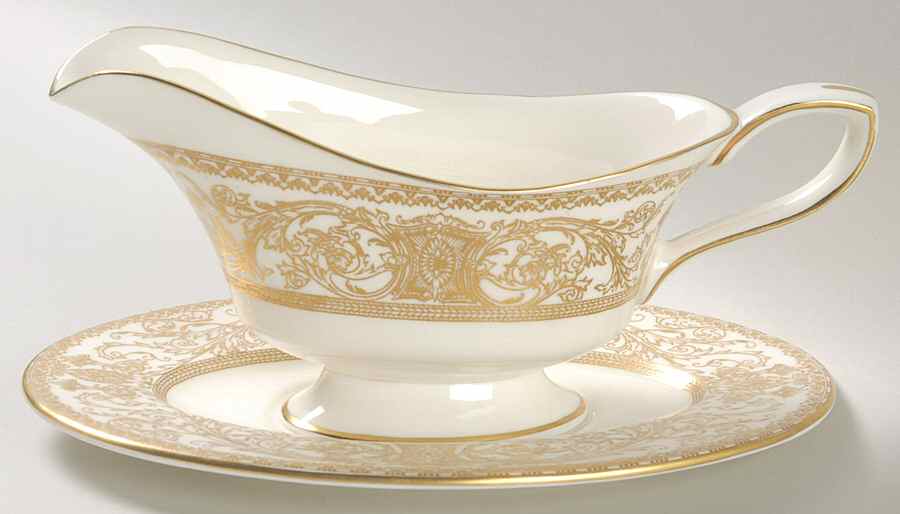 Embassy White and Gold Gravy Boat & Underplate by Royal Worcester-1