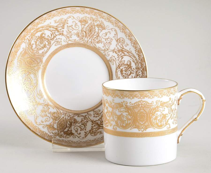Embassy White and Gold Flat Demitasse Cup & Saucer Set by Royal Worcester-1