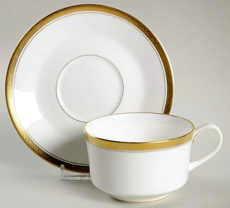 Empire (Gold Trim) Flat Cup & Saucer Set by Royal Worcester-1