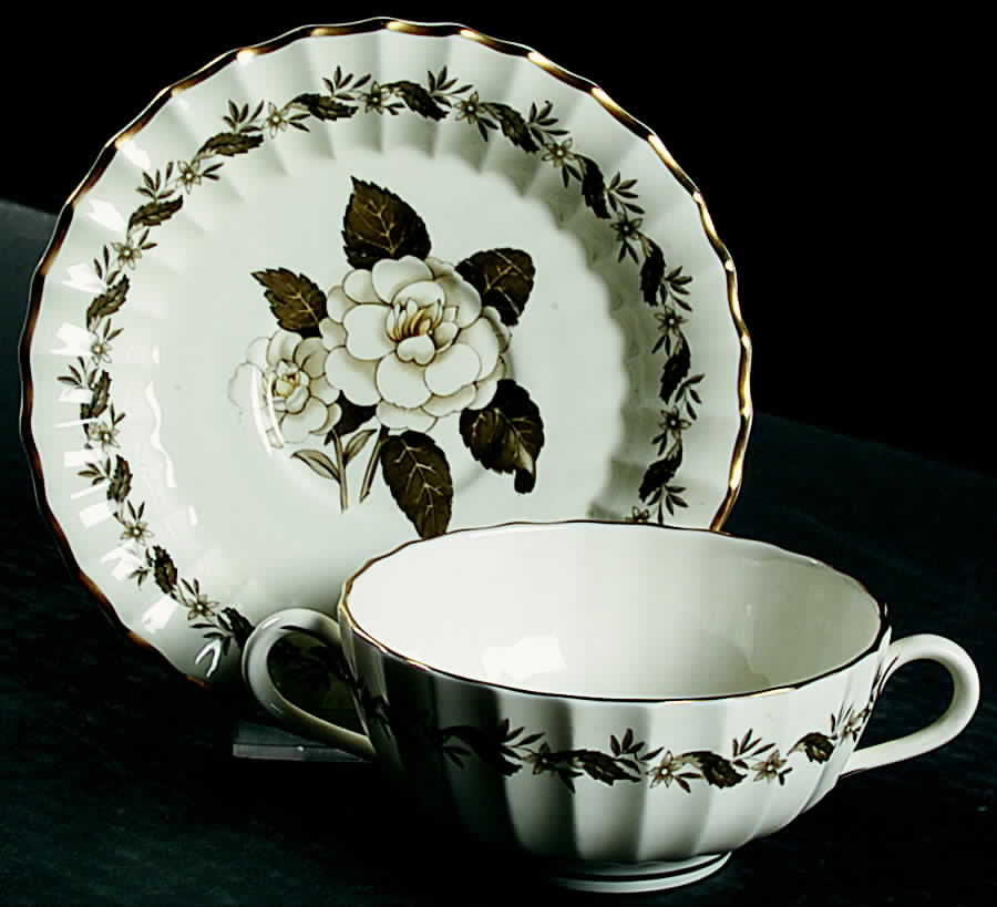 Engadine (No Inner Verge) Flat Cream Soup Bowl & Saucer Set by Royal Worcester-1