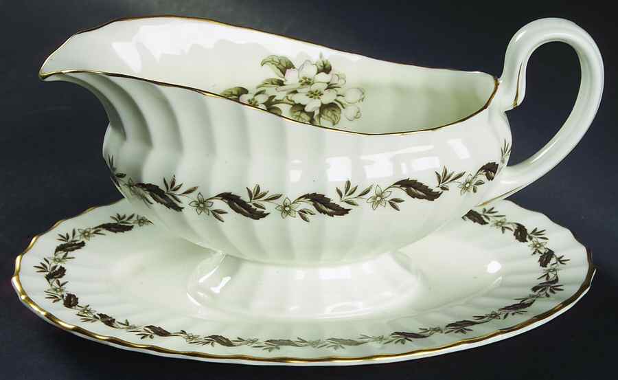 Engadine (No Inner Verge) Gravy Boat with Attached Underplate by Royal Worcester-1