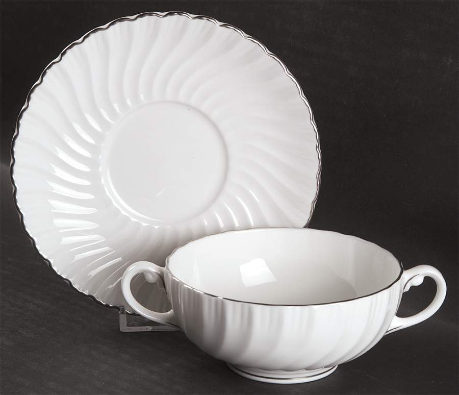 Engagement Footed Cream Soup Bowl & Saucer Set by Royal Worcester-1