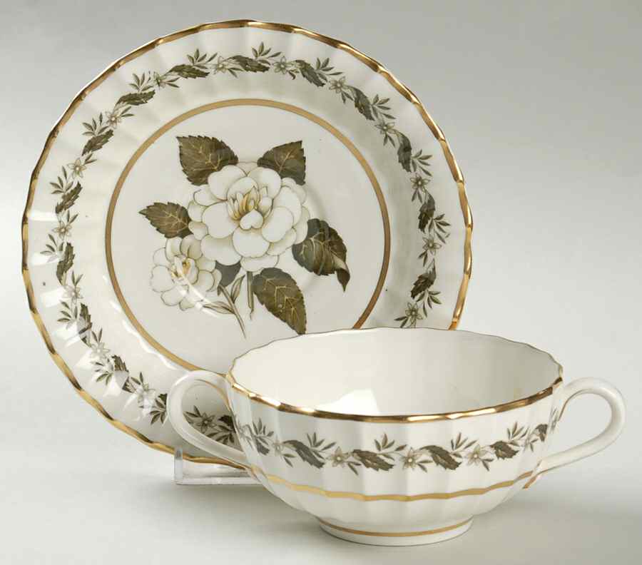 Engadine (Inner Verge) Footed Cream Soup Bowl & Saucer Set by Royal Worcester-1