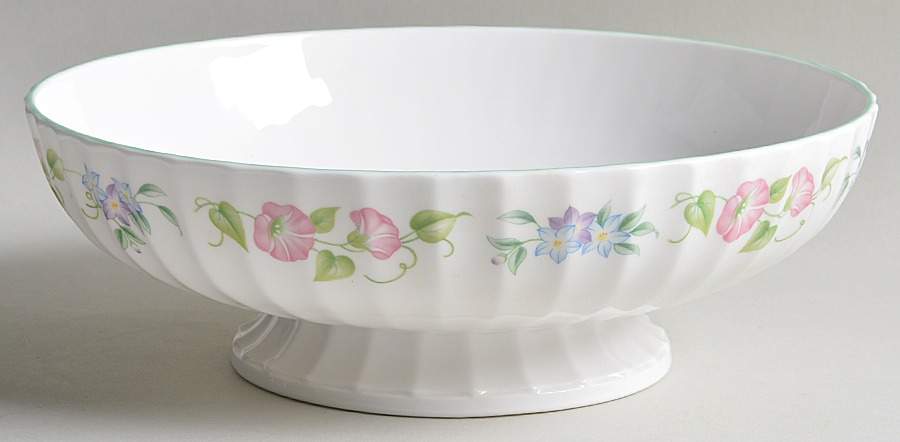 English Garden (Green Trim) Small Footed Salad Serving Bowl by Royal Worcester-1