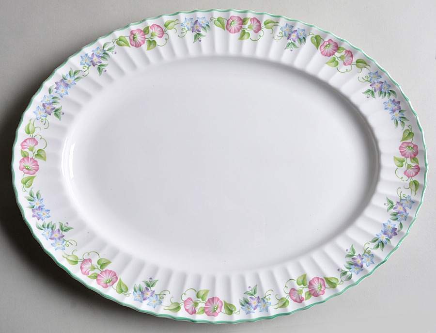 English Garden (Green Trim) 17" Oval Serving Platter by Royal Worcester-1