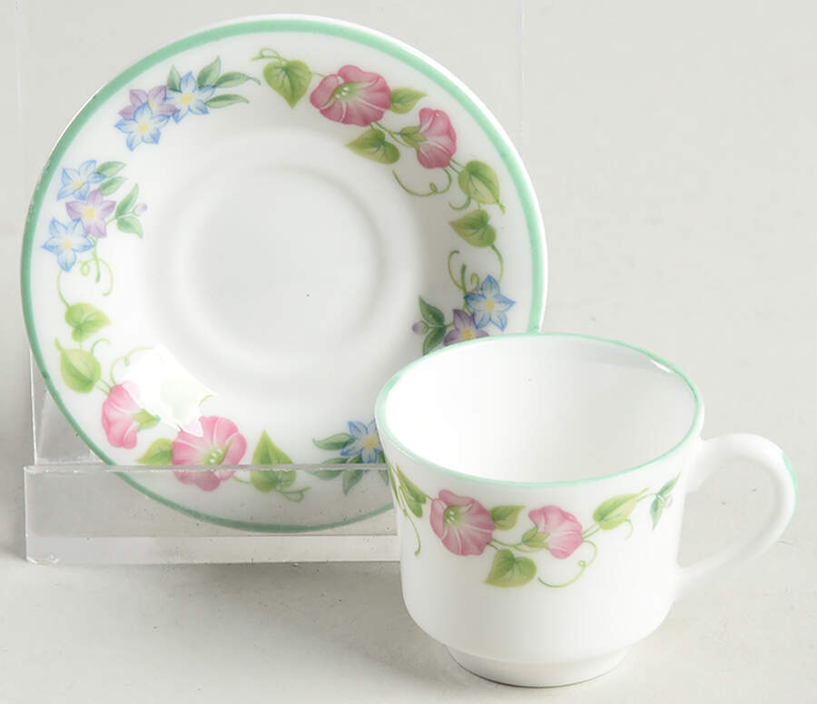 English Garden (Green Trim) Miniature Cup and Saucer Set by Royal Worcester-1