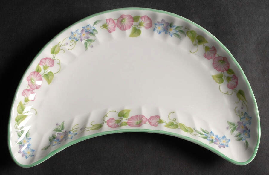 English Garden (Green Trim) Crescent Salad Plate by Royal Worcester-1