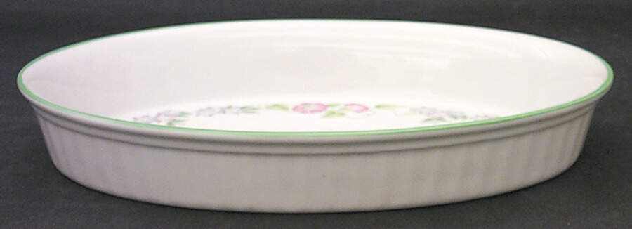 English Garden (Green Trim) 10" Oval Baker by Royal Worcester-1