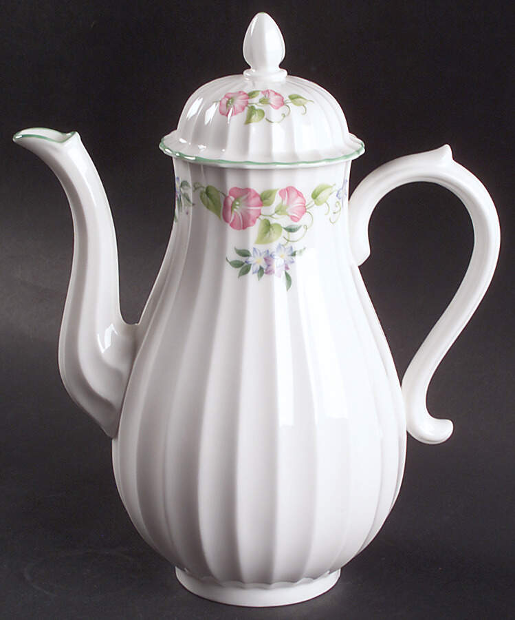 English Garden (Green Trim) Coffee Pot & Lid by Royal Worcester-1