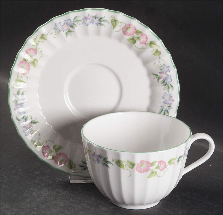 English Garden (Green Trim) Breakfast Cup & Saucer Set by Royal Worcester-1