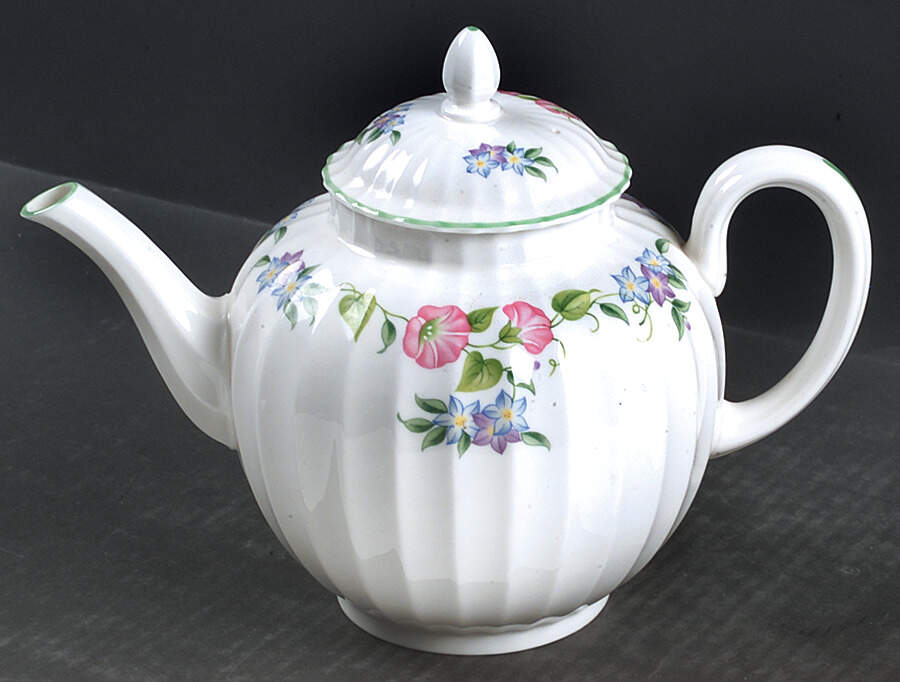 English Garden (Green Trim) Teapot & Lid by Royal Worcester-1